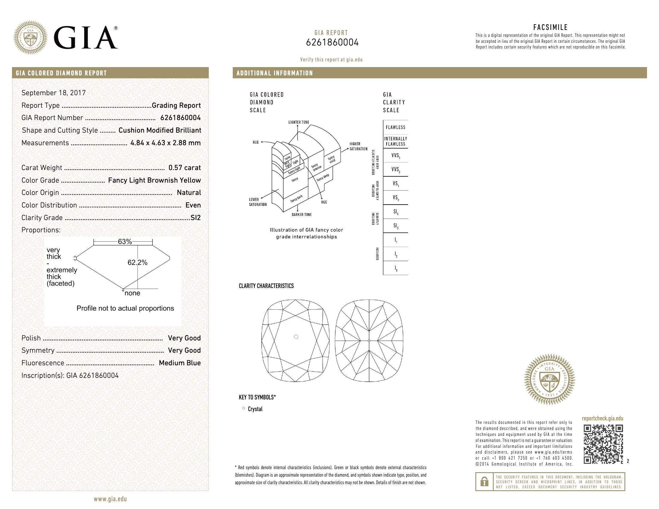 GIA Certified 0.57 Carat Fancy Light Brownish Yellow SI2 Clarity Diamond For Sale 1