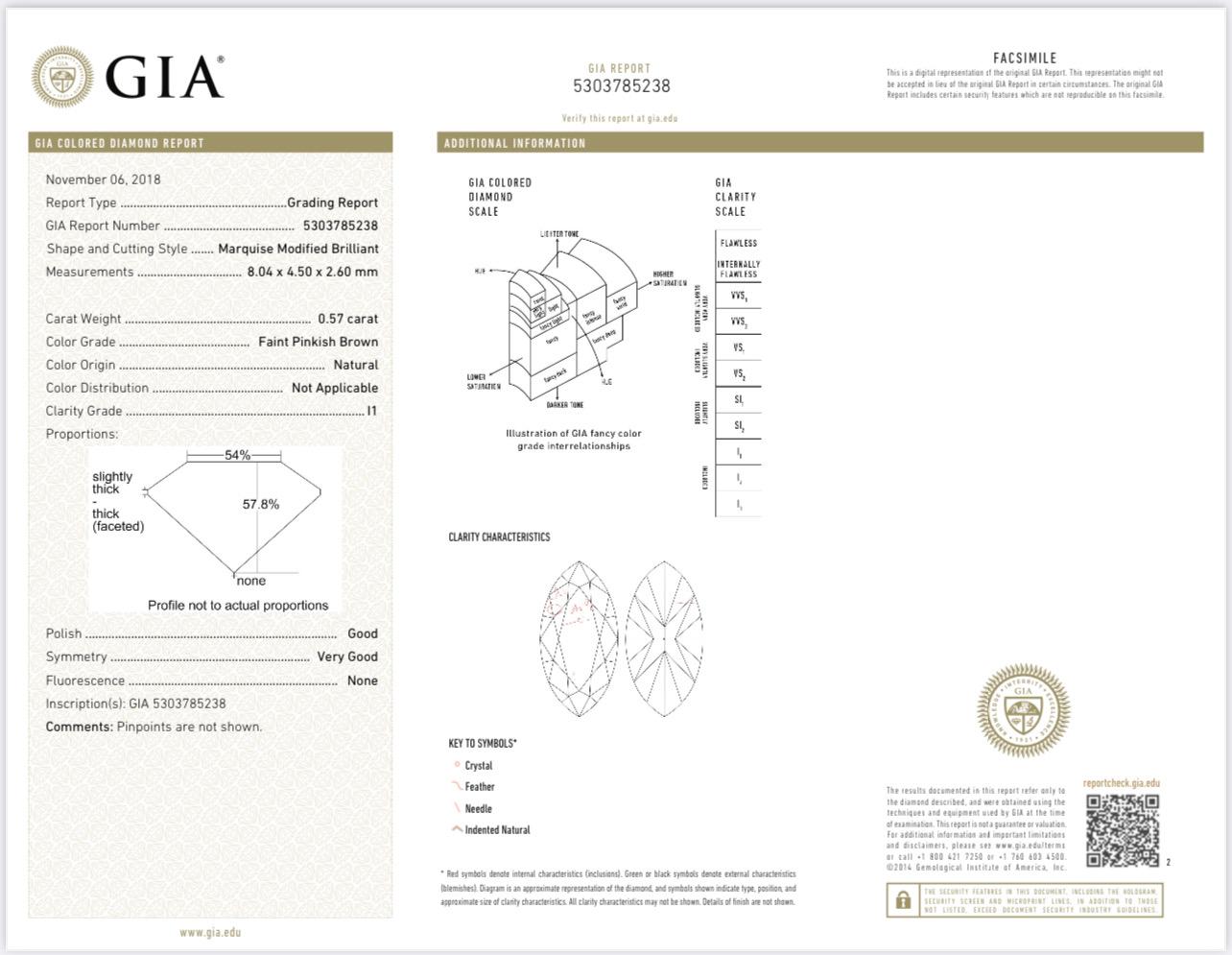 Bague en diamant rose certifié GIA de 0,57 carat en forme de plume  Diamant Marquise Unisexe en vente