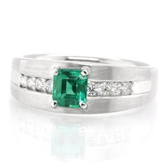 GiIA Certified 0.58 Carat Colombian Emerald and Diamond Ring Set in Platinum