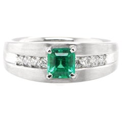 GiIA Certified 0.58 Carat Colombian Emerald and Diamond Ring Set in Platinum
