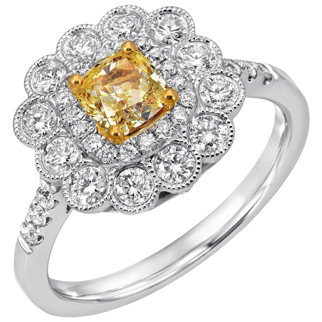 Yellow Diamond Ring GIA Certified 0.58 Carats