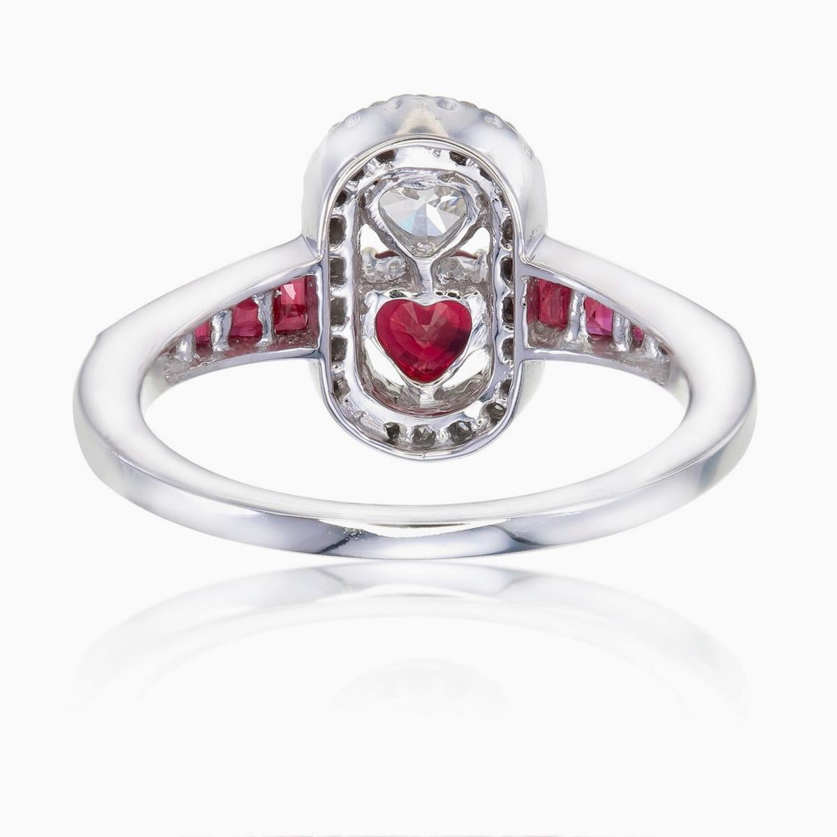 A brand new ring by REWA Jewelry which reimagines the timeless Toi et Moi style with a captivating pairing of a heart-shaped diamond and a rich ruby.

The centre of the ring is a heart shaped GIA (Gemological Institute of America) certified natural