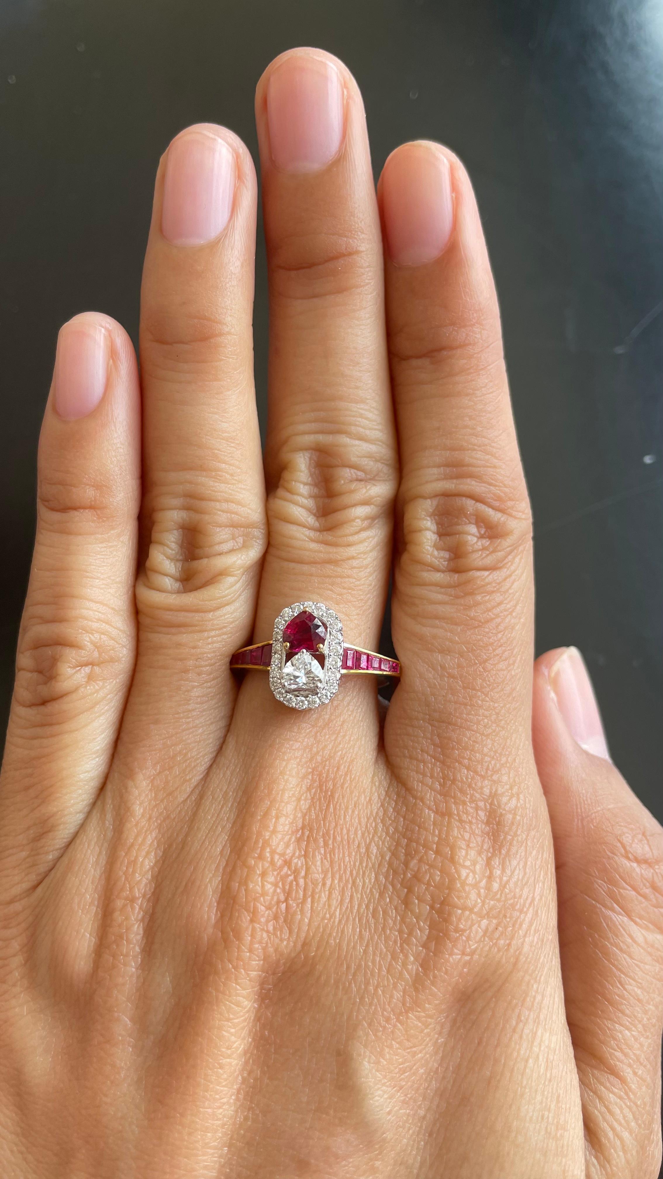Women's or Men's GIA Certified 0.58 Carat Ruby Burmese No Heat Pigeon Blood and Diamond Ring For Sale