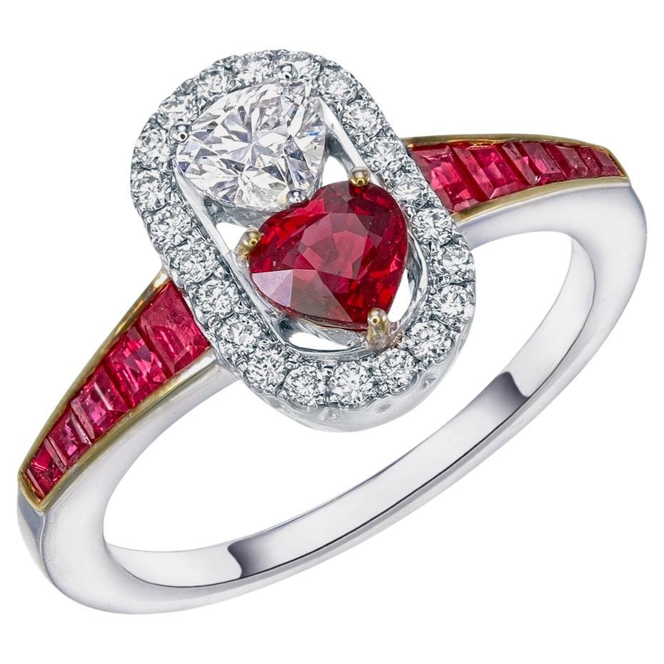 GIA Certified 0.58 Carat Ruby Burmese No Heat Pigeon Blood and Diamond Ring