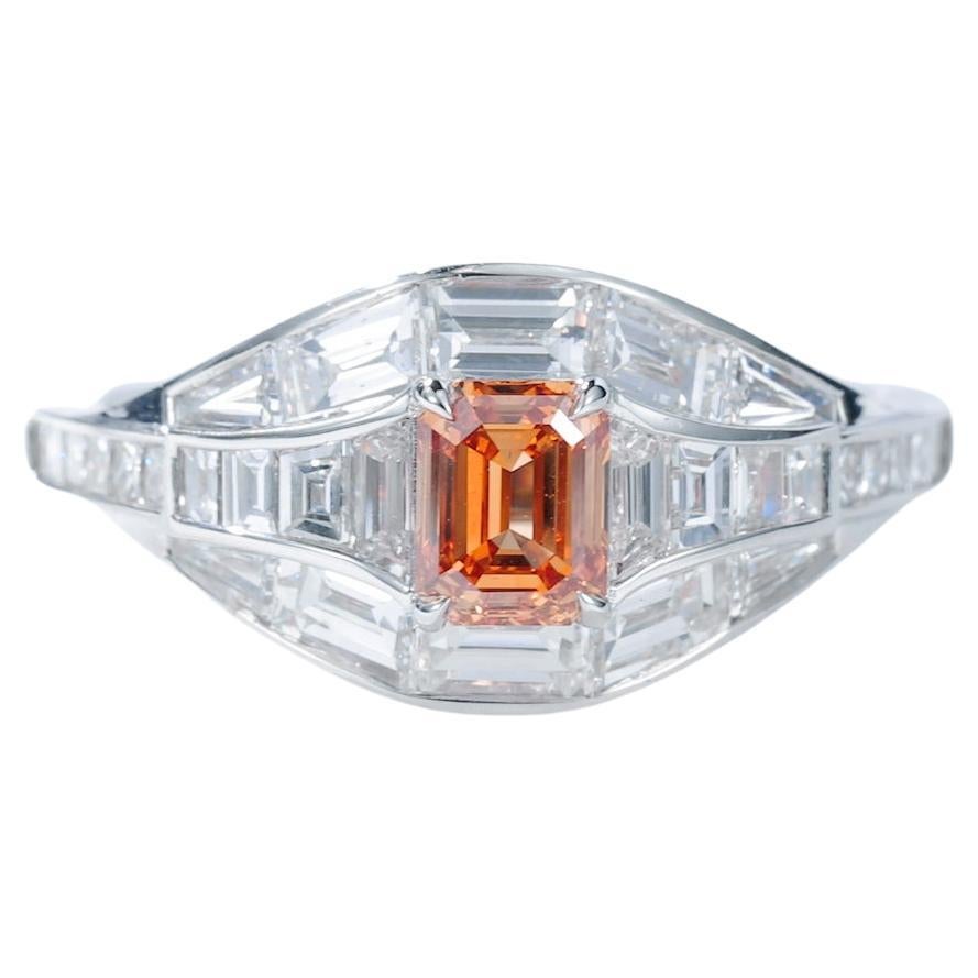 GIA Certified 0.58ct Fancy Vivid Yellow-Orange Natural Diamond Engagement Ring
