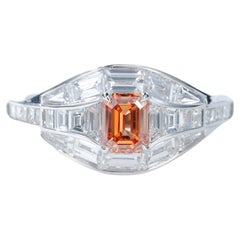 GIA Certified, 0.58cts Natural Fancy Vivid Yellow-Orange VS2 Emeral Cut Diamond