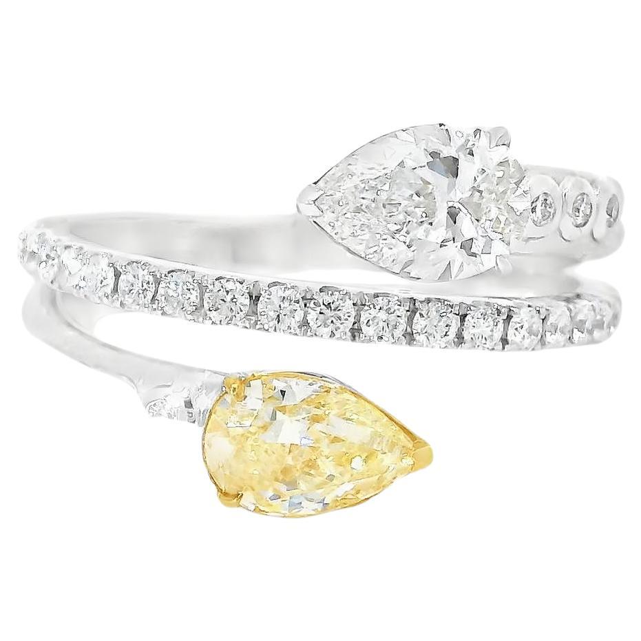 GIA Certified 0.59/0.56 Cts Fancy Light Yellow / G VVS1/VS1 Clarity Diamond Ring For Sale
