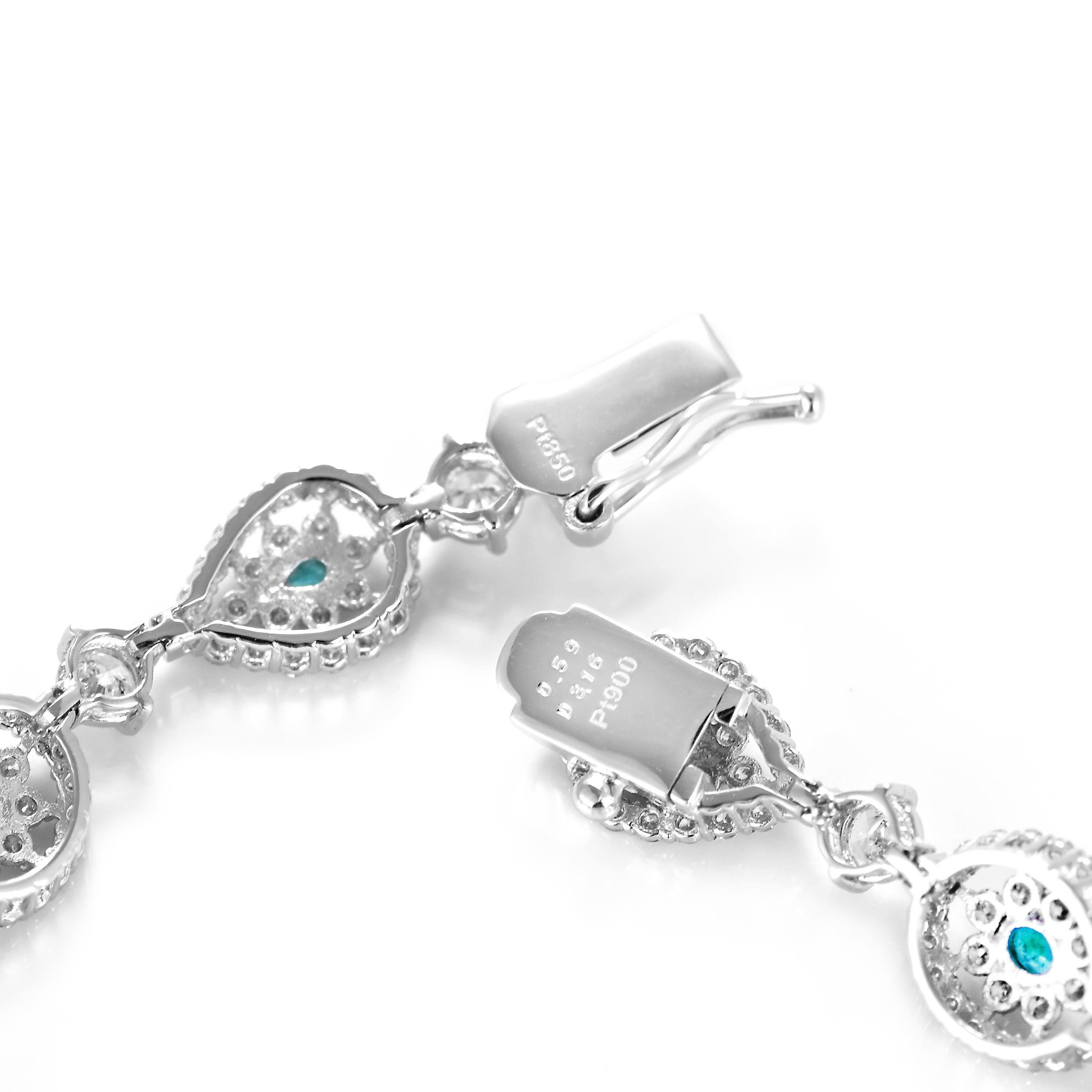 Bracelet en platine avec diamants et paraiba brésilien de 0,59 carat certifié GIA en vente 1
