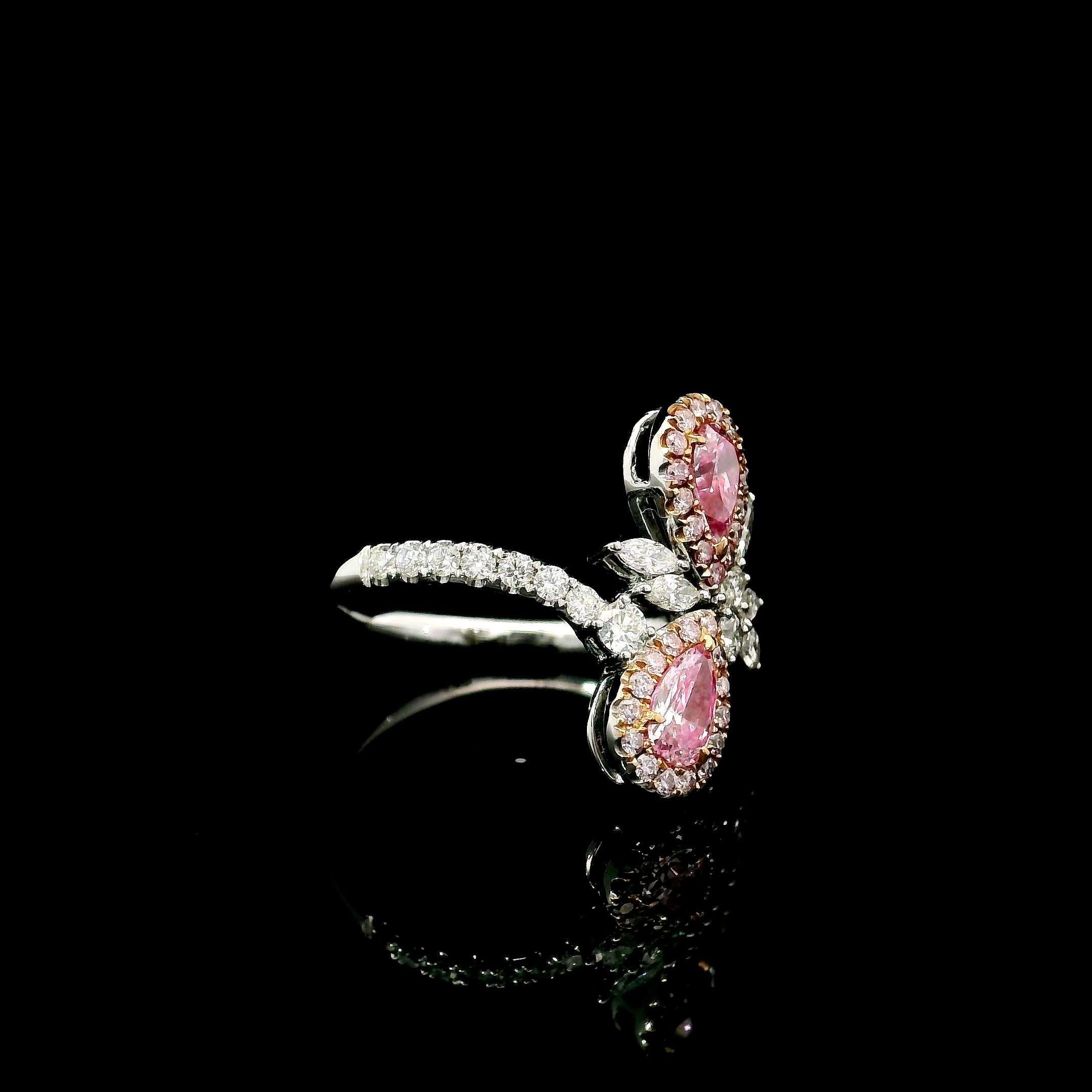 Taille poire Bague avec diamant rose pâle I2 de 0,59 carat certifié GIA SI2/0,30 carat de pureté en vente
