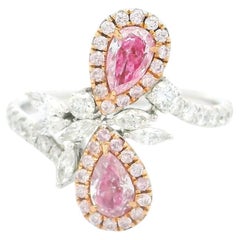 Anillo de diamantes con certificado GIA de 0,59 TC de color rosa tenue SI2/0,30 TC de color rosa tenue con claridad I2