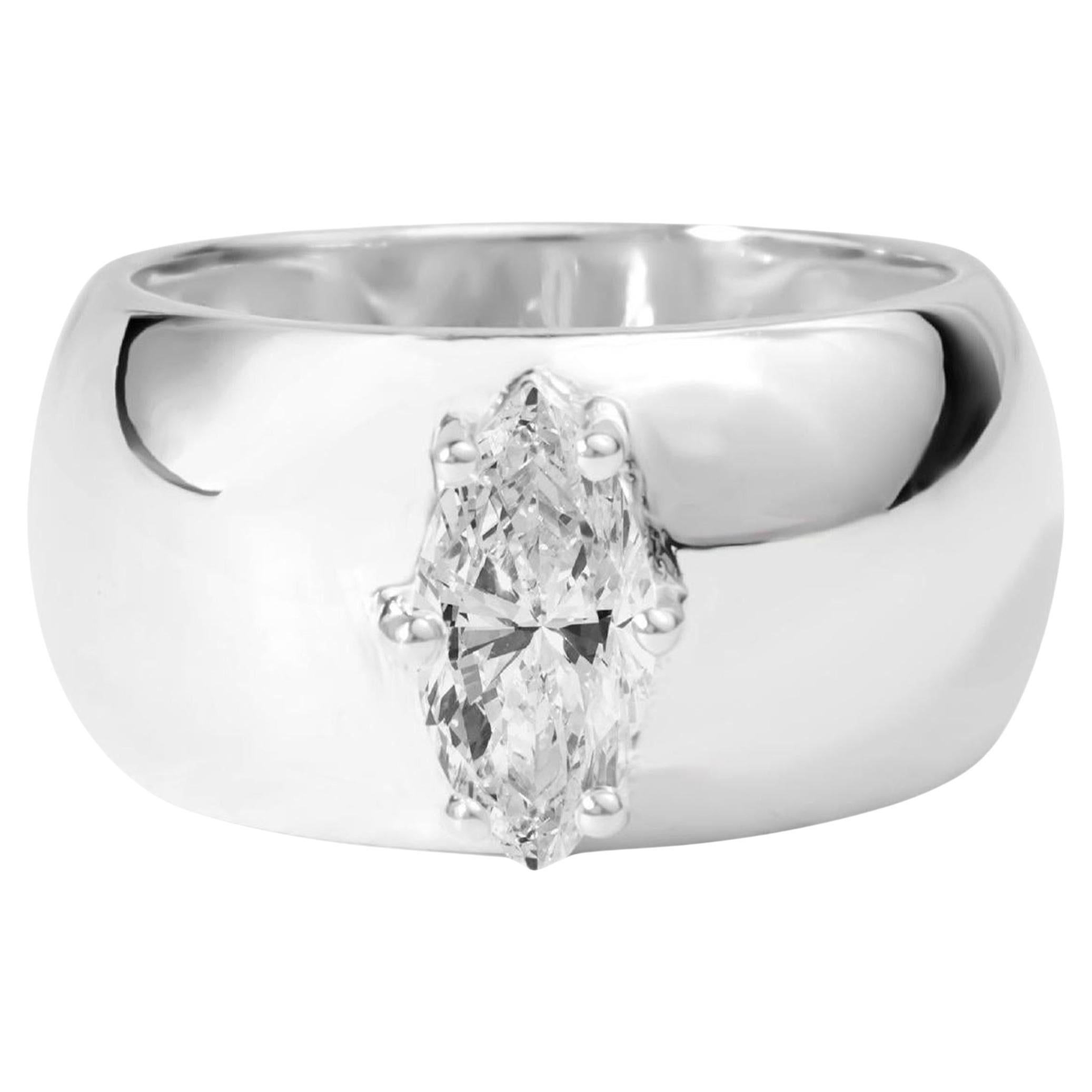 Informe GIA Certificado Diamante Marquesa de 0,5 Quilates en Oro Blanco de 18k Banda Gruesa en venta