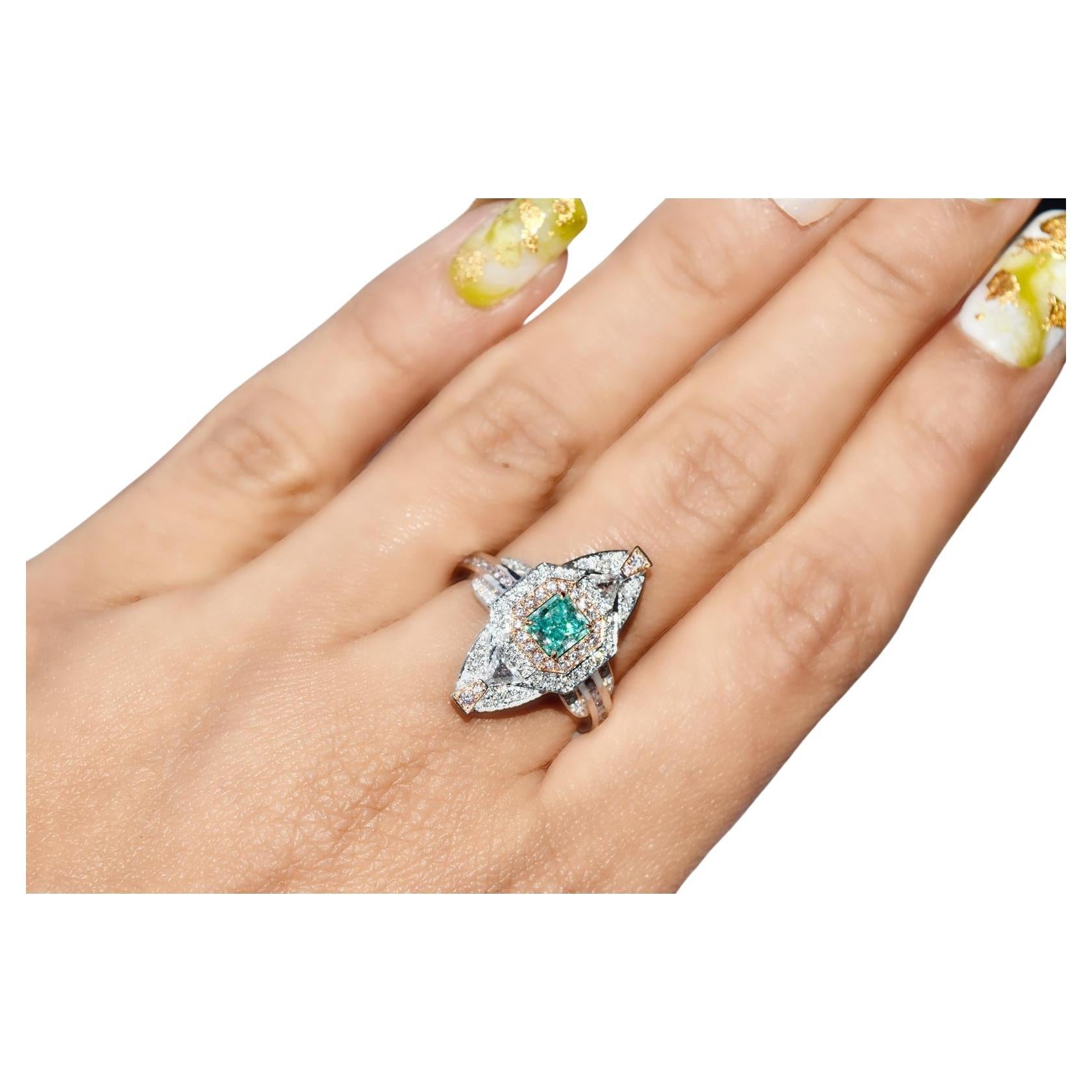 GIA Certified 0.60 Carat Fancy Light Green Diamond Ring  For Sale
