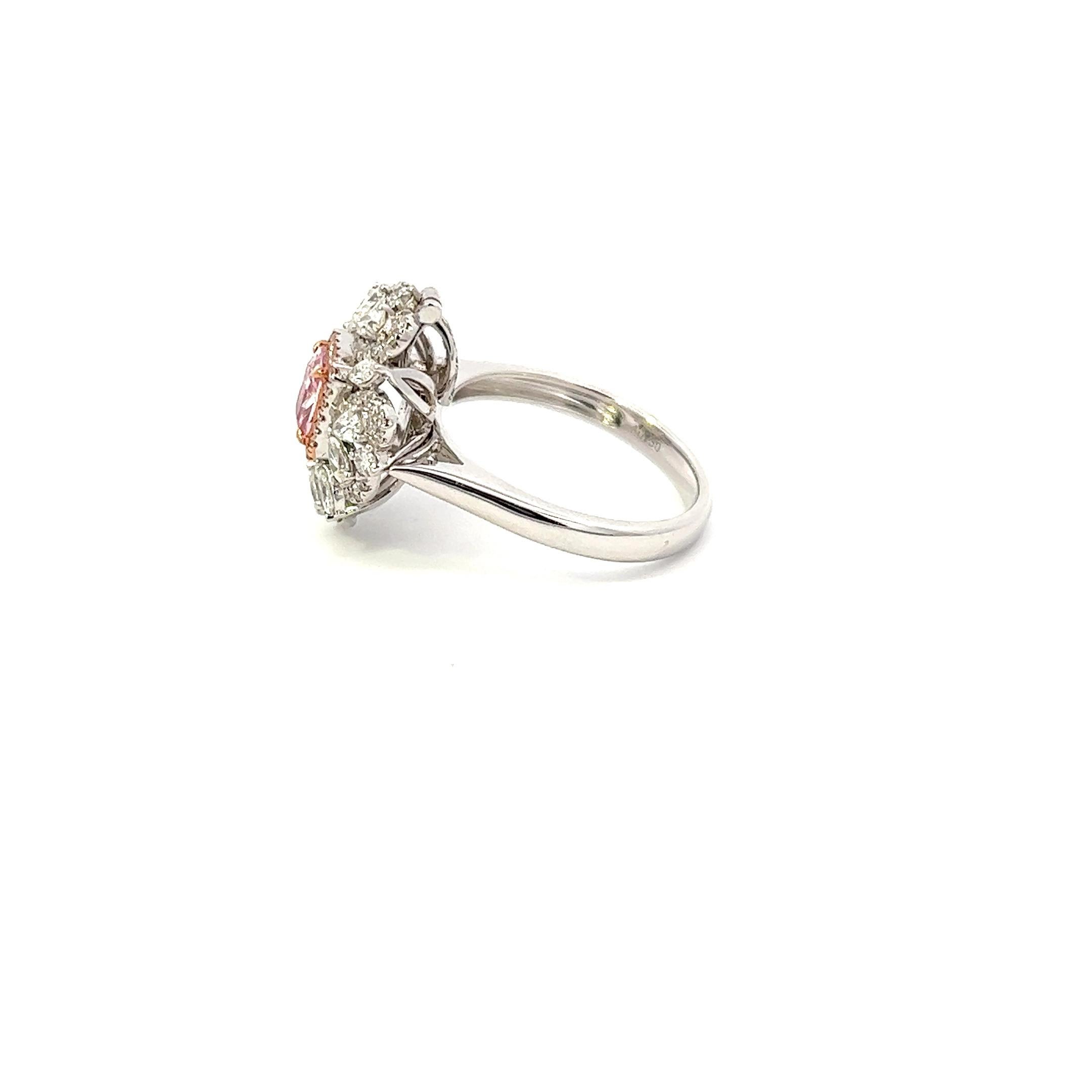 Radiant Cut GIA Certified 0.60 Carat Pink Diamond Ring For Sale