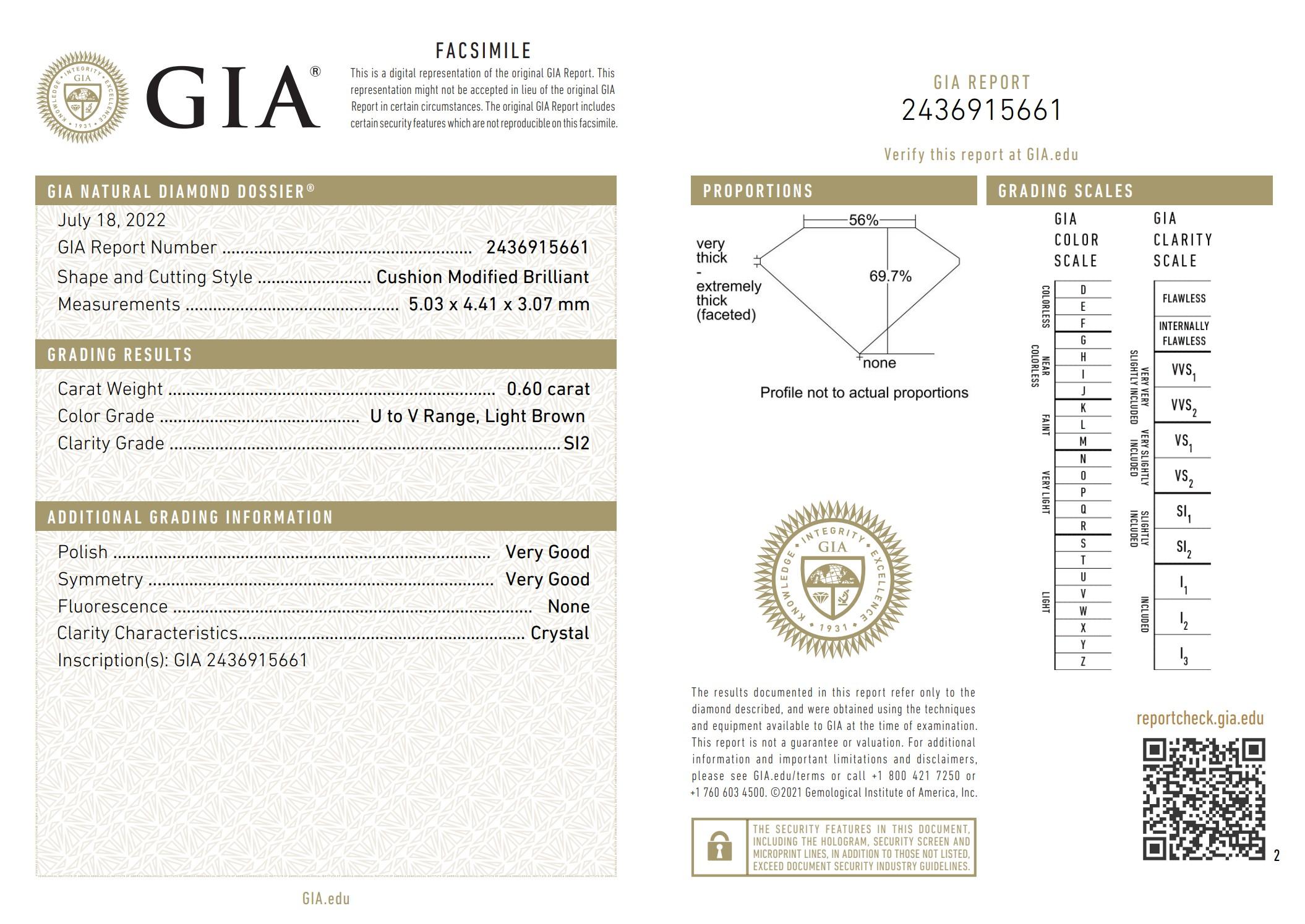 GIA Certified 0.60 Carat U - V Colour SI2 Clarity Diamond For Sale 1