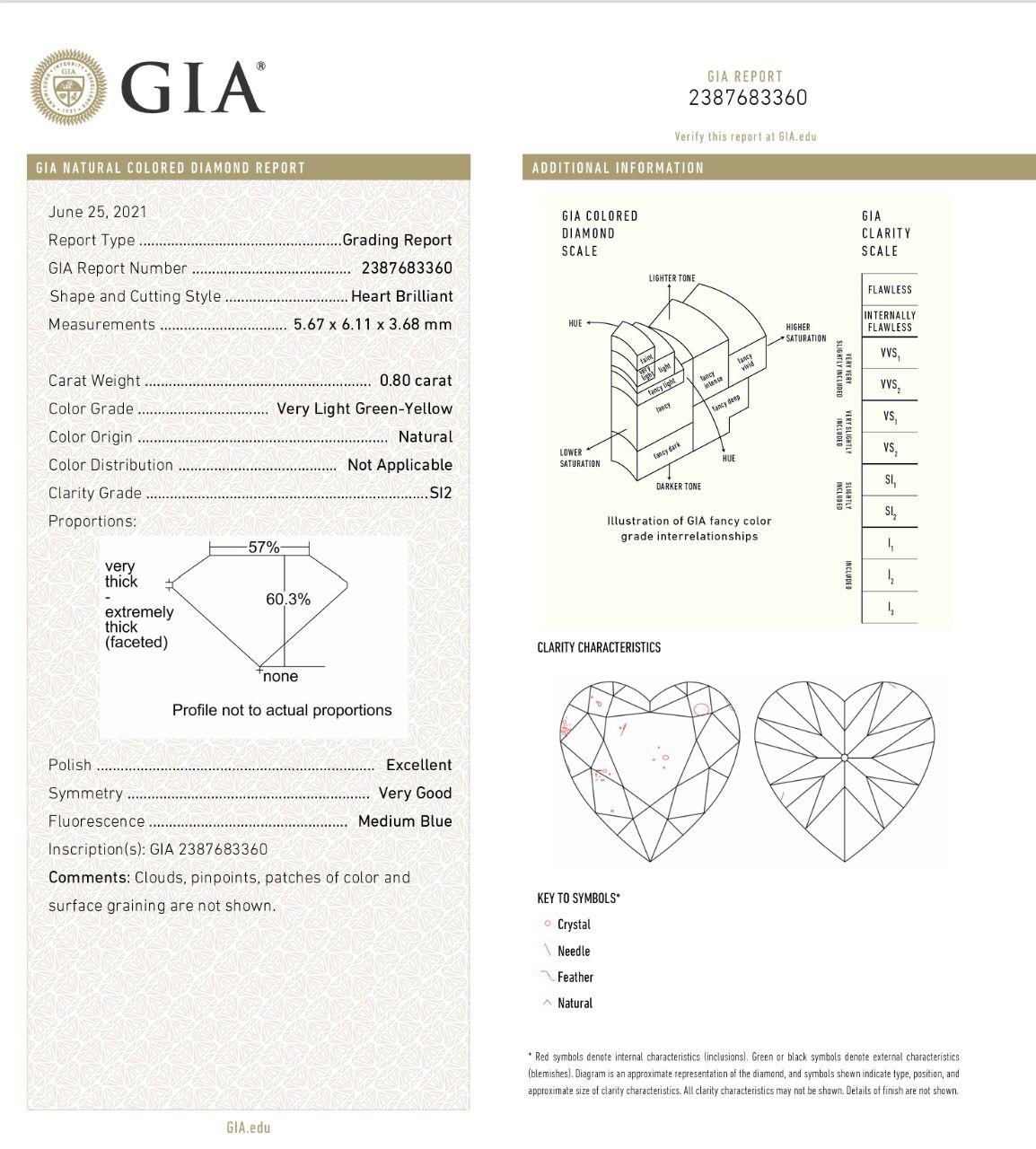 GIA Certified 0.60 Carat Very Light Green Yellow SI2 Clarity Diamond Ring For Sale 3