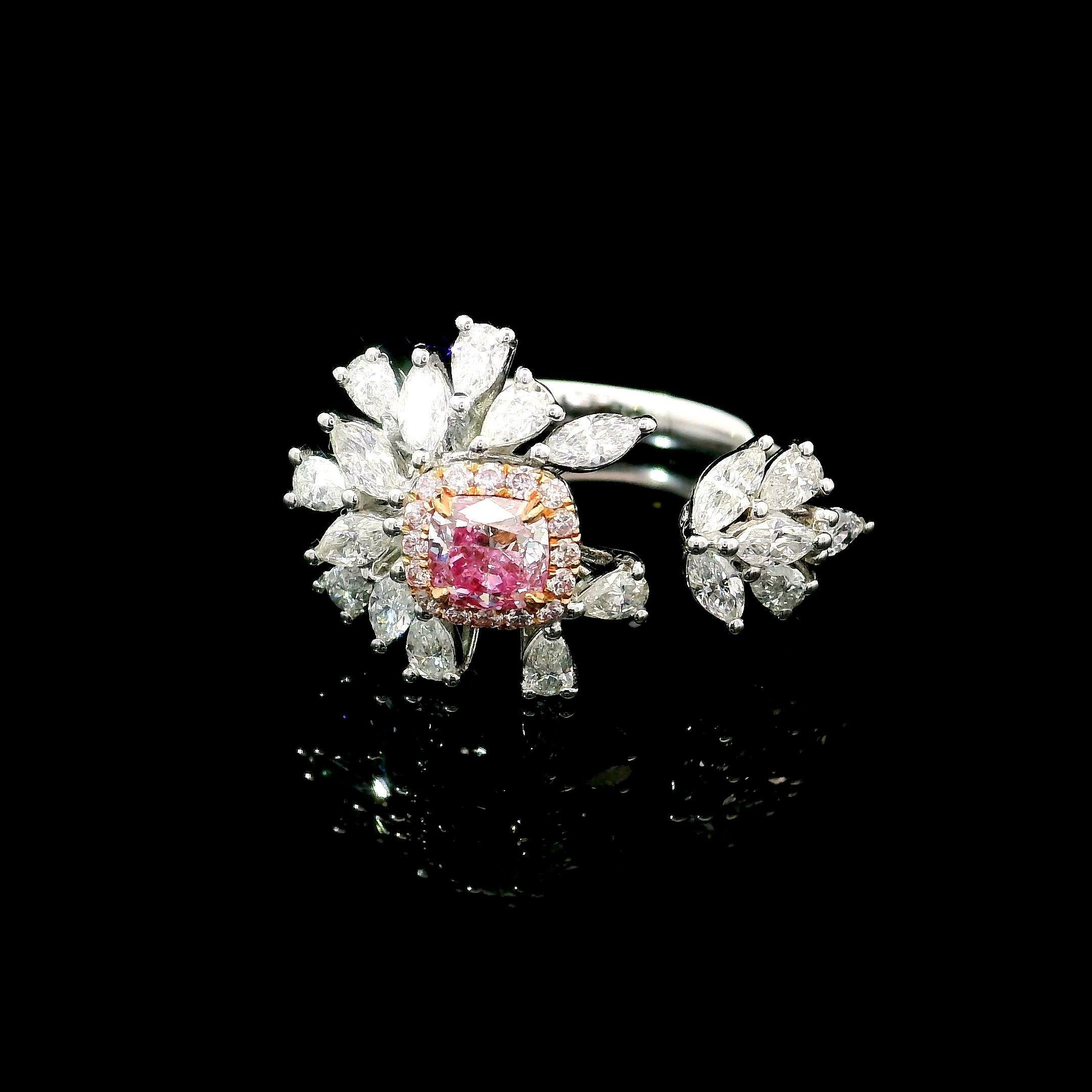 Radiant Cut GIA Certified 0.60 Carat Very Light Pink SI1 Clarity Diamond Ring For Sale