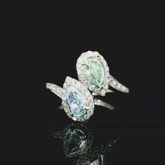 GIA Certified 0.61/0.50 Carat Light Blue/ Fancy Light Green SI1/VS2 Diamond Ring