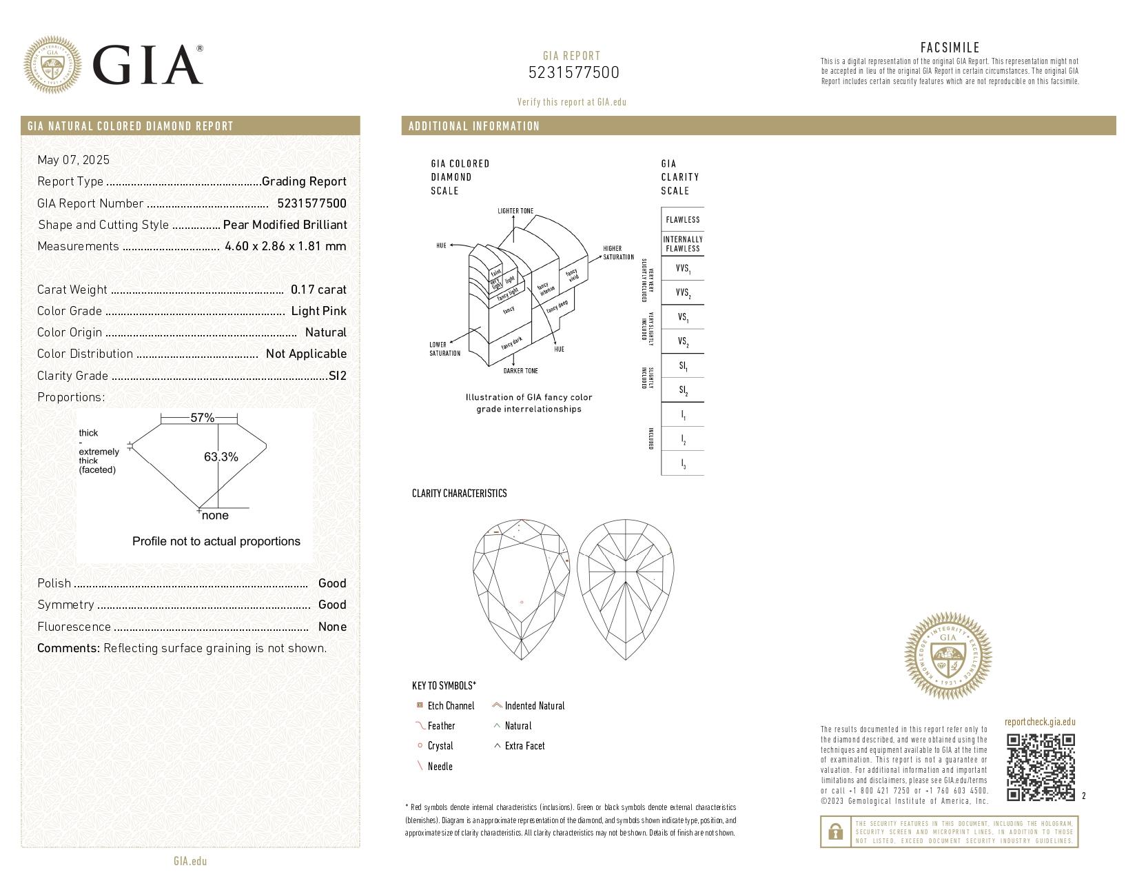 Orecchini a doppio cerchio con diamante rosa a forma di pera certificati GIA da 0,61 carati in oro 18 carati in vendita 5
