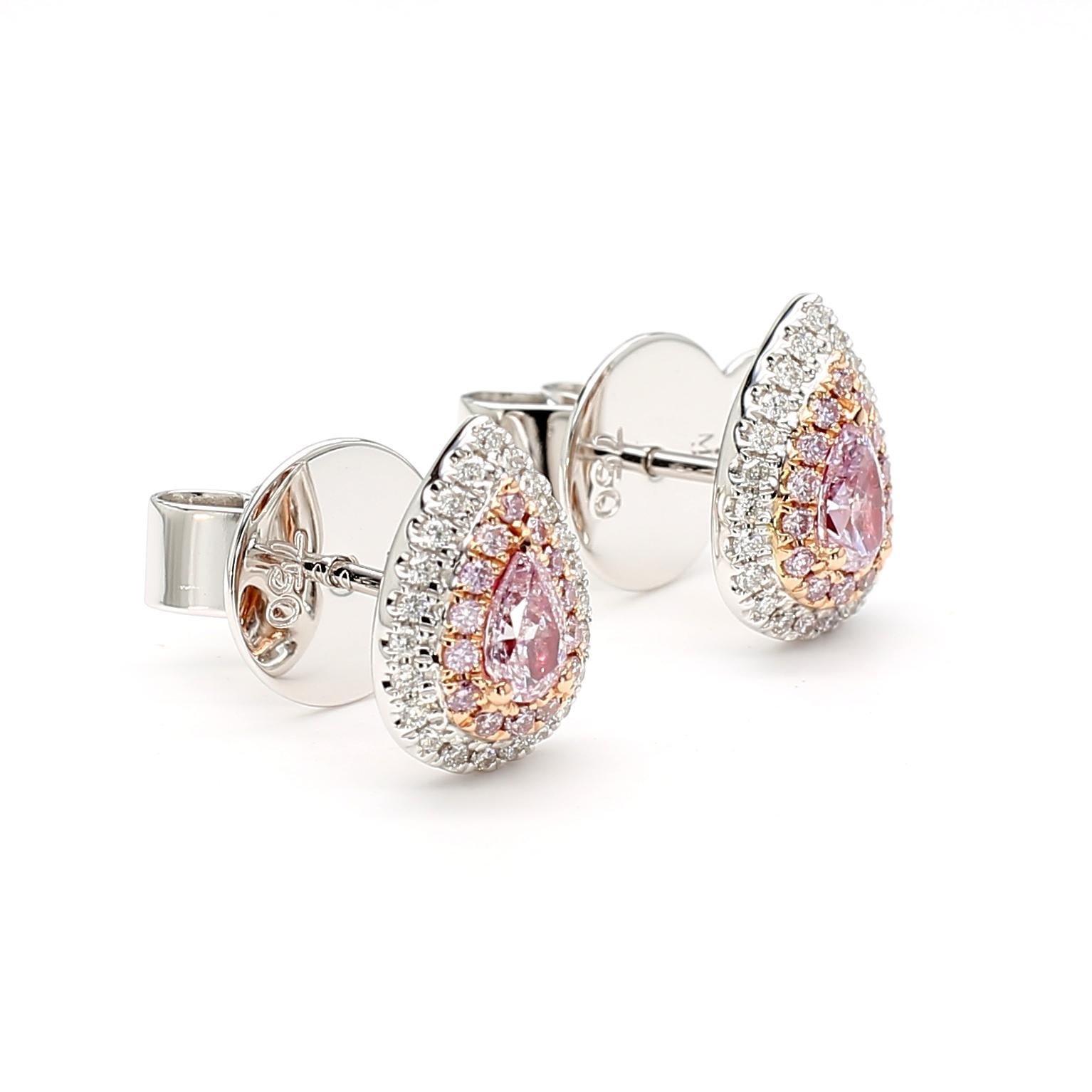 Taglio a goccia Orecchini a doppio cerchio con diamante rosa a forma di pera certificati GIA da 0,61 carati in oro 18 carati in vendita