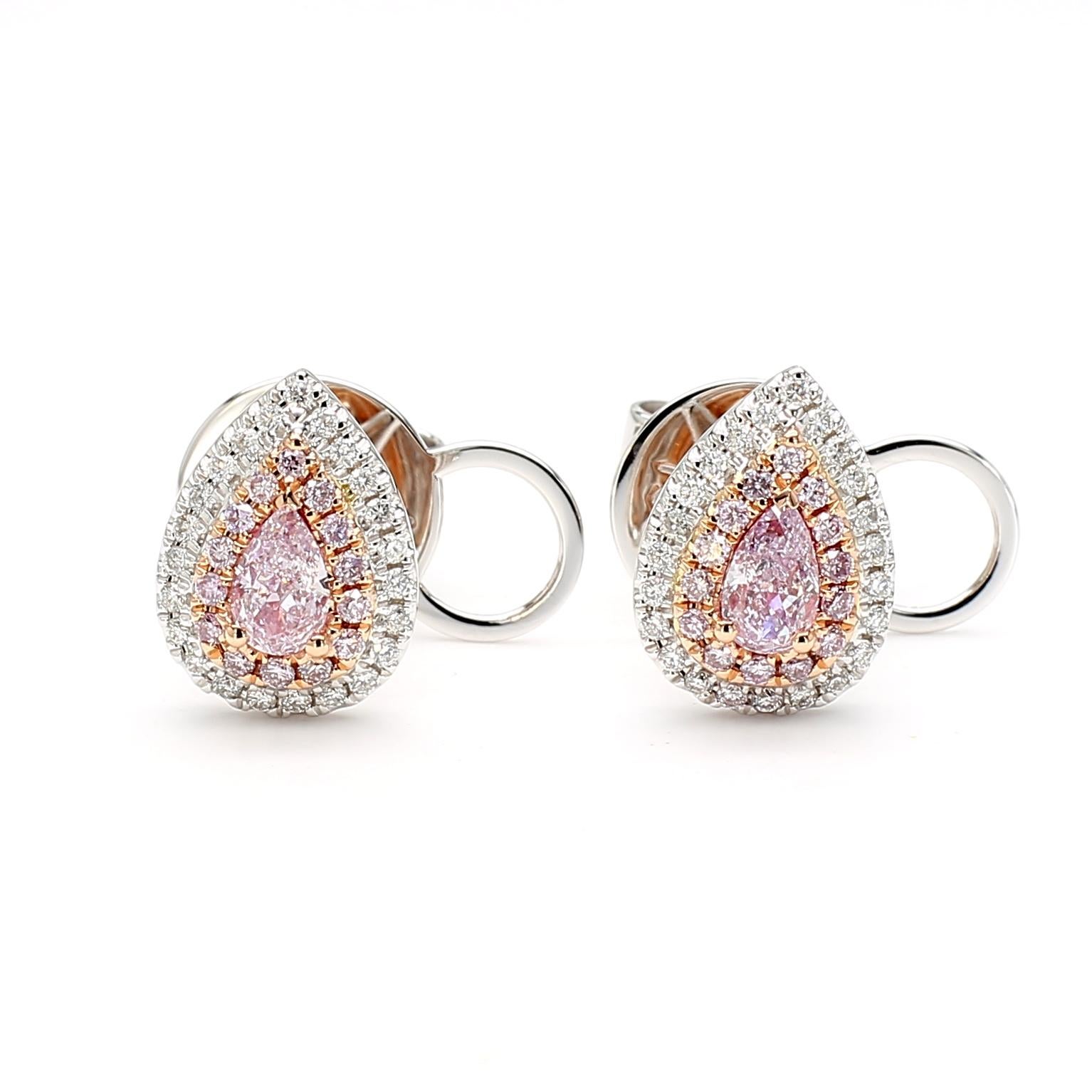 Orecchini a doppio cerchio con diamante rosa a forma di pera certificati GIA da 0,61 carati in oro 18 carati In condizioni Nuovo in vendita a New York, NY