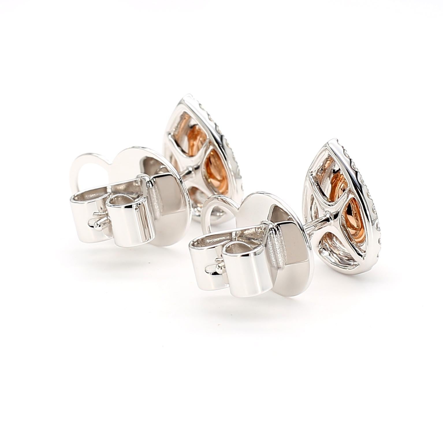 Donna Orecchini a doppio cerchio con diamante rosa a forma di pera certificati GIA da 0,61 carati in oro 18 carati in vendita