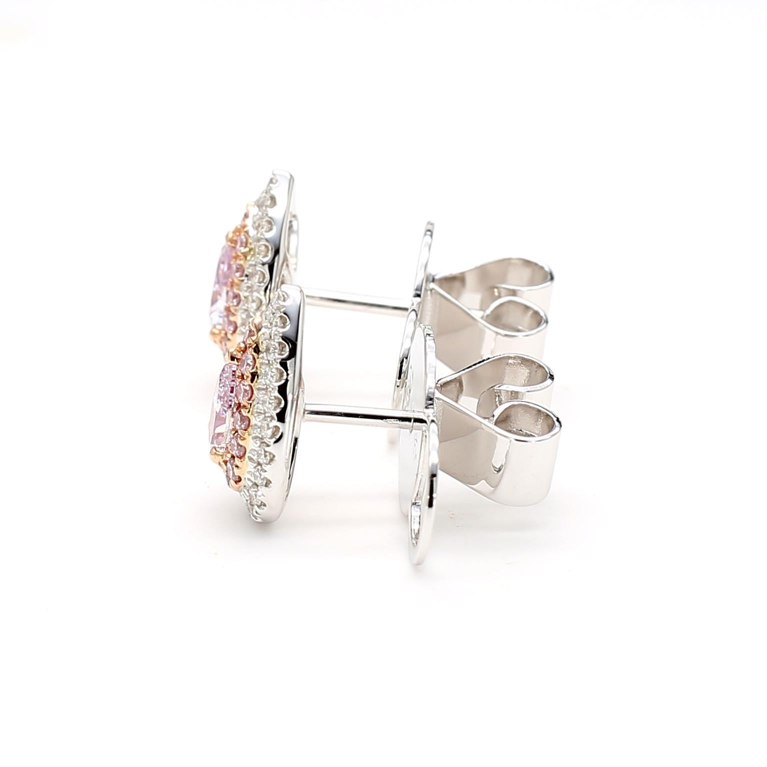 Orecchini a doppio cerchio con diamante rosa a forma di pera certificati GIA da 0,61 carati in oro 18 carati in vendita 3