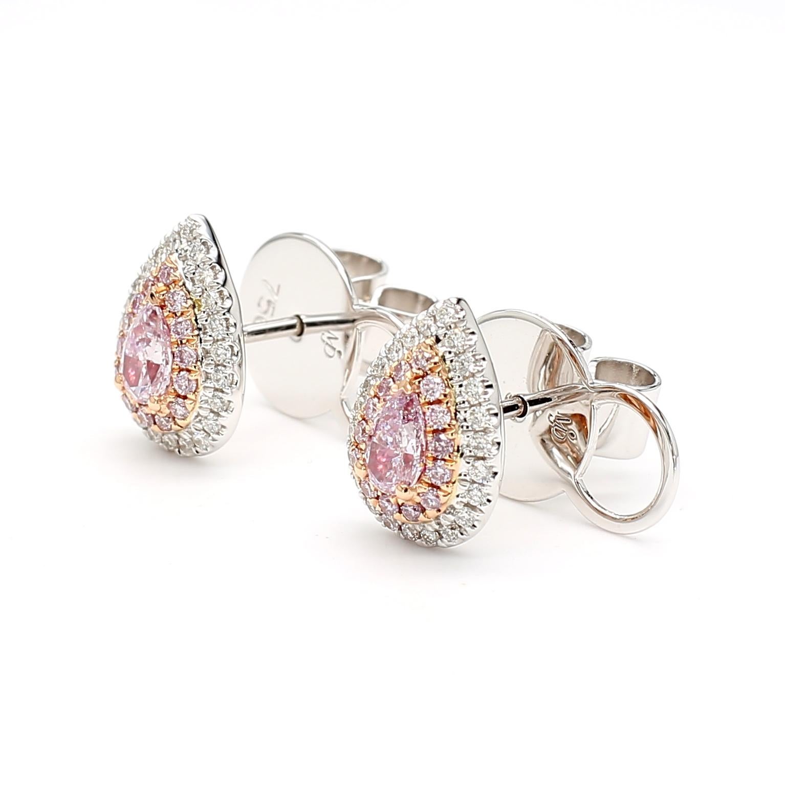Orecchini a doppio cerchio con diamante rosa a forma di pera certificati GIA da 0,61 carati in oro 18 carati in vendita 4
