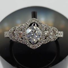 GIA Certified .61 Carat Round Cut Diamond Bridal Cluster 18K White Gold Ring
