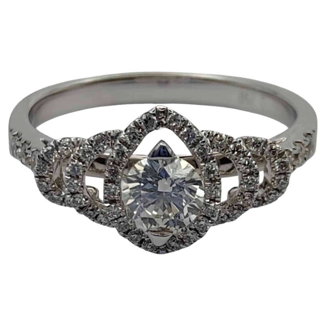GIA Certified .61 Carat Round Cut Diamond Bridal Cluster 18K White Gold Ring