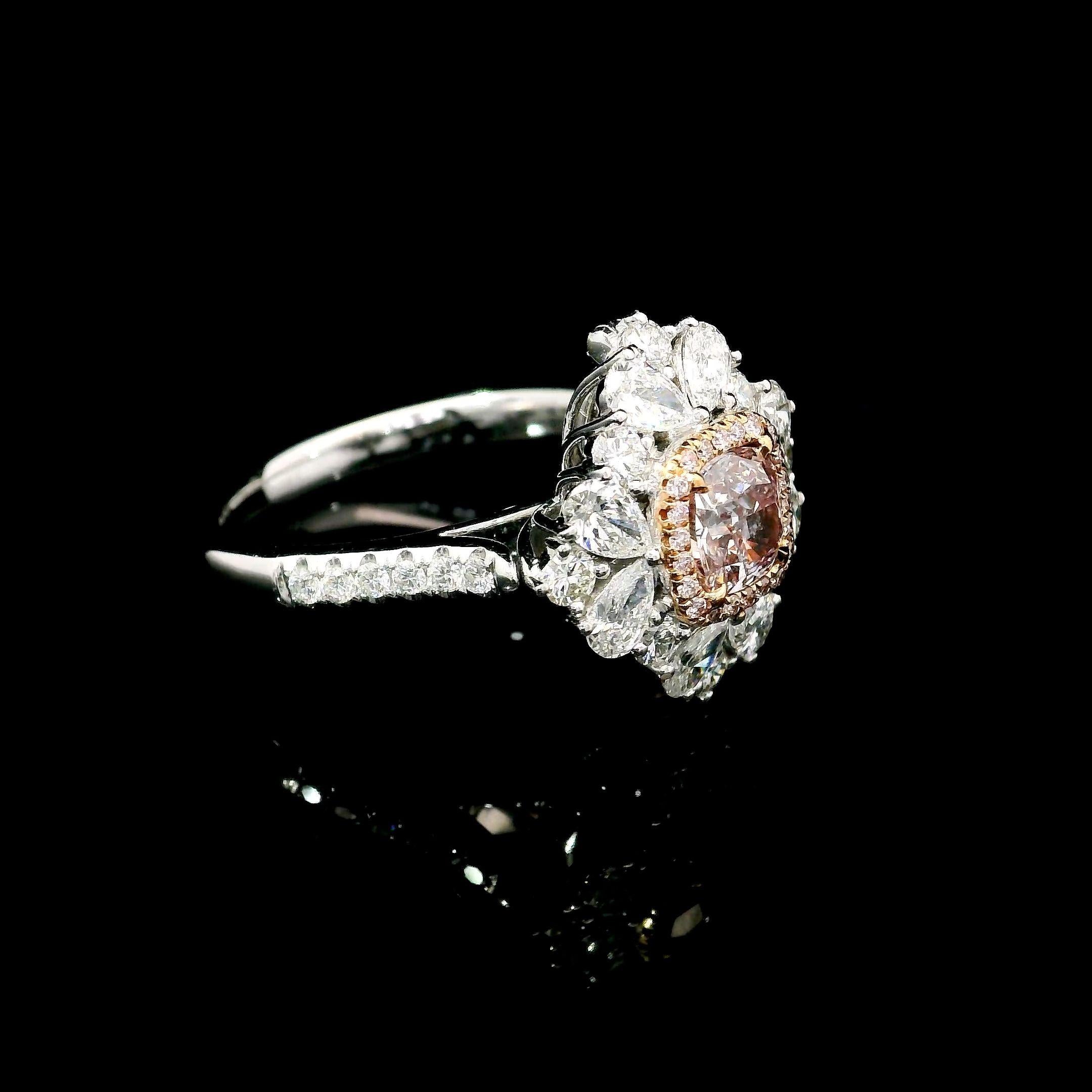 Cushion Cut GIA Certified 0.61 Carat Very Light Pink I1 Clarity Diamond Ring For Sale