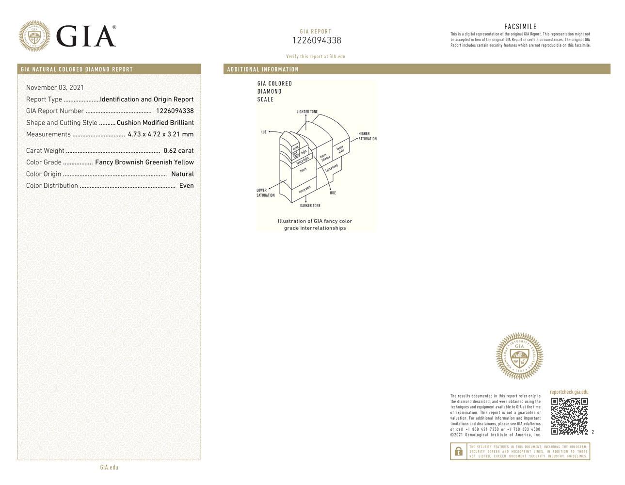 GIA Certified 0.62 Carat Cushion Yellow Diamond Halo 18k Gold Diamond Ring For Sale 2