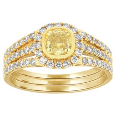GIA Certified 0.62 Carat Cushion Yellow Diamond Halo 18k Gold Diamond Ring
