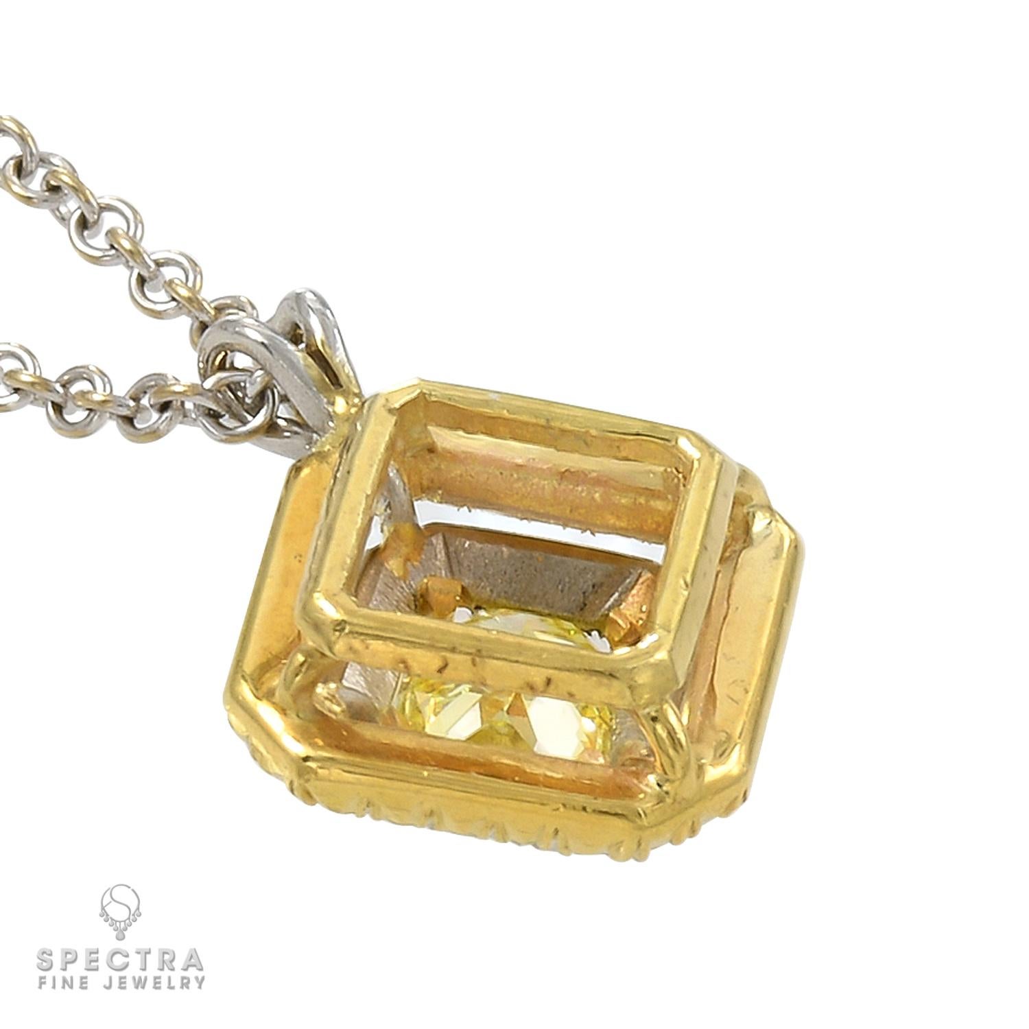 Radiant Cut Spectra Fine Jewelry GIA Certified Fancy Intense Yellow Diamond Necklace For Sale