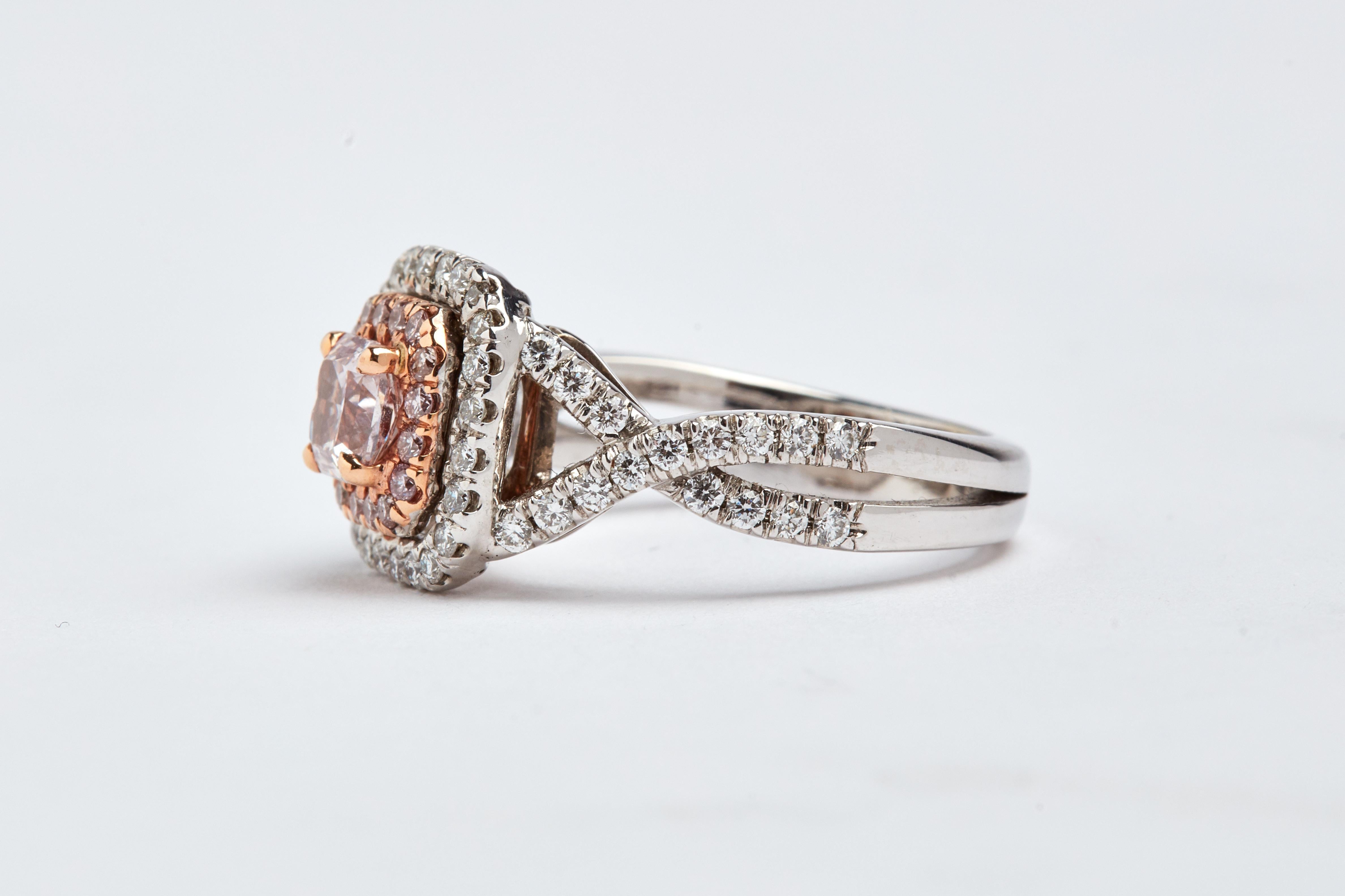 GIA Certified 0.62 Carat Natural Brown Pink Radiant Cut Diamond Ring In New Condition For Sale In New York, NY