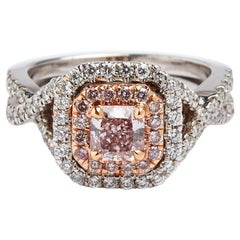 GIA Certified 0.62 Carat Natural Brown Pink Radiant Cut Diamond Ring