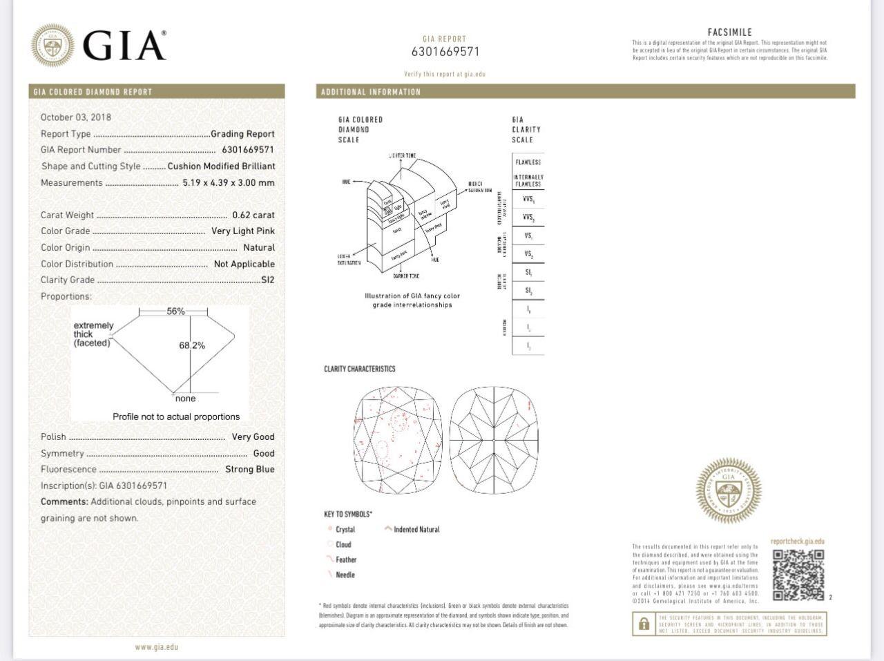 GIA Certified 0.62 Carat Very Light Pink SI2 Clarity Diamond Ring In New Condition For Sale In บางรัก, TH