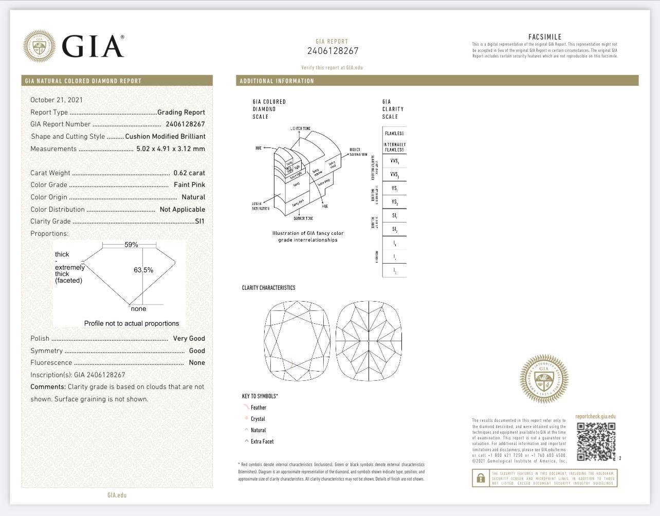 GIA Certified 0.62 CT Faint Pink SI1, 0.71 Fancy Grayish Grenish Yellow VS1 Ring 4