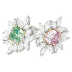 GIA Certified 0.62 CT Faint Pink SI1, 0.71 Fancy Grayish Grenish Yellow VS1 Ring