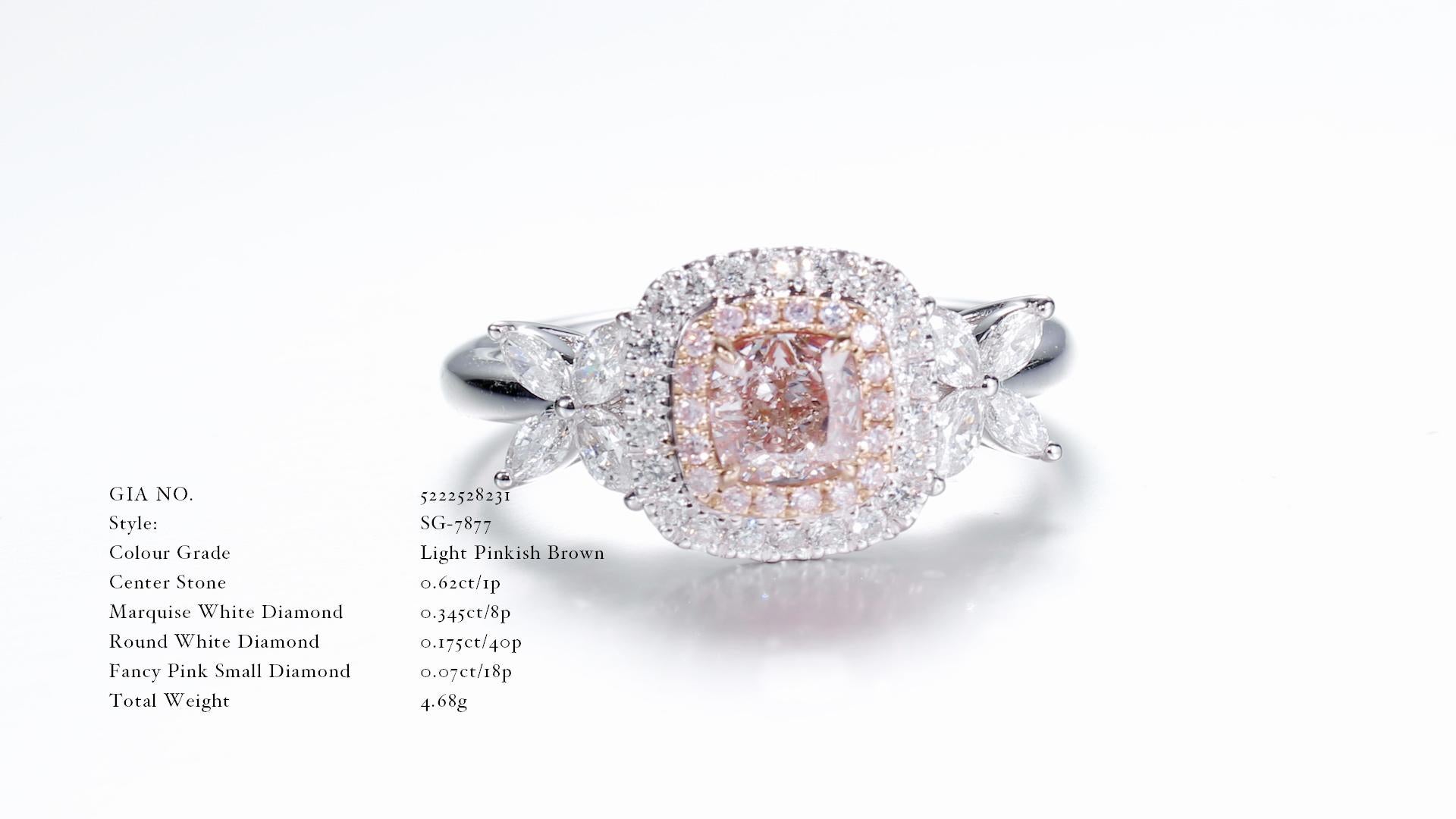 GIA-zertifiziert, 0,62ct Light Pinkish Brown Natural Diamond Verlobungsring im Zustand „Neu“ im Angebot in Hong Kong, HK
