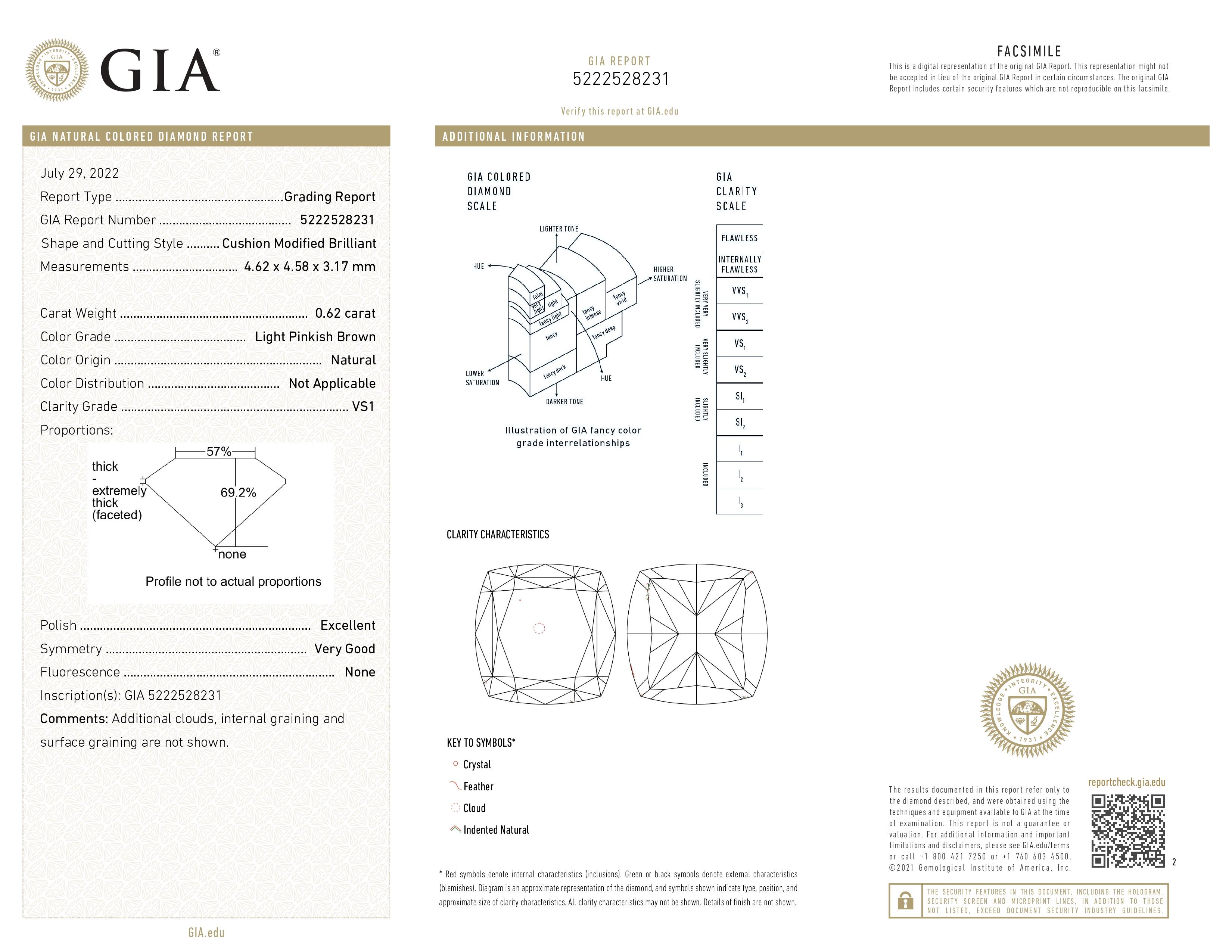 GIA-zertifiziert, 0,62ct Light Pinkish Brown Natural Diamond Verlobungsring im Angebot 2