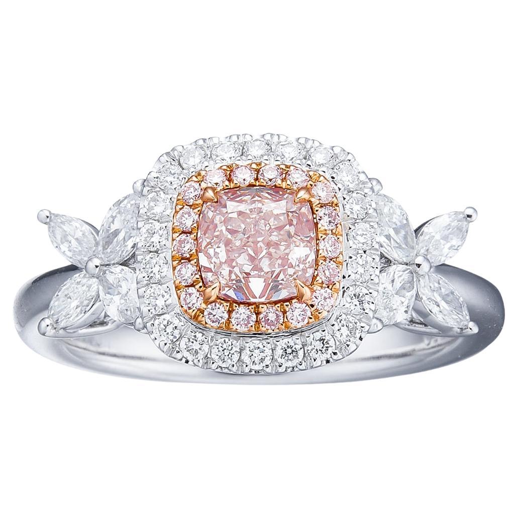 Anillo de compromiso de diamantes naturales de 0,62 ct, marrón rosáceo claro, certificado por el GIA