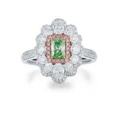 GIA Certified 0.62ct Natural Fancy Light Yellowish Green Diamond Ring 18KT Ring