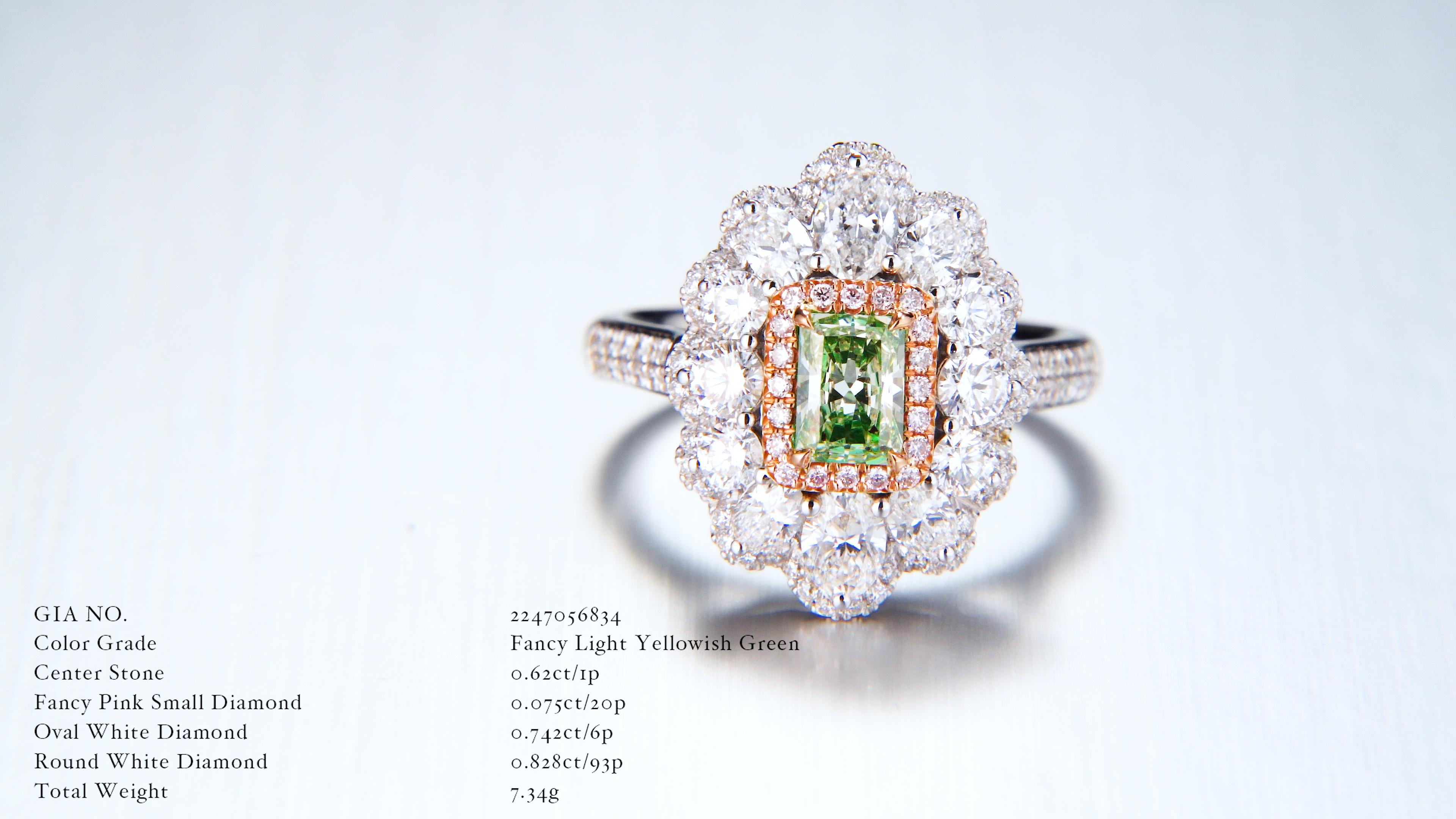  GIA-zertifizierter 0,62 Karat natürlicher Fancy Hellgelber Grüner Diamantring 18KT Ring im Angebot 1