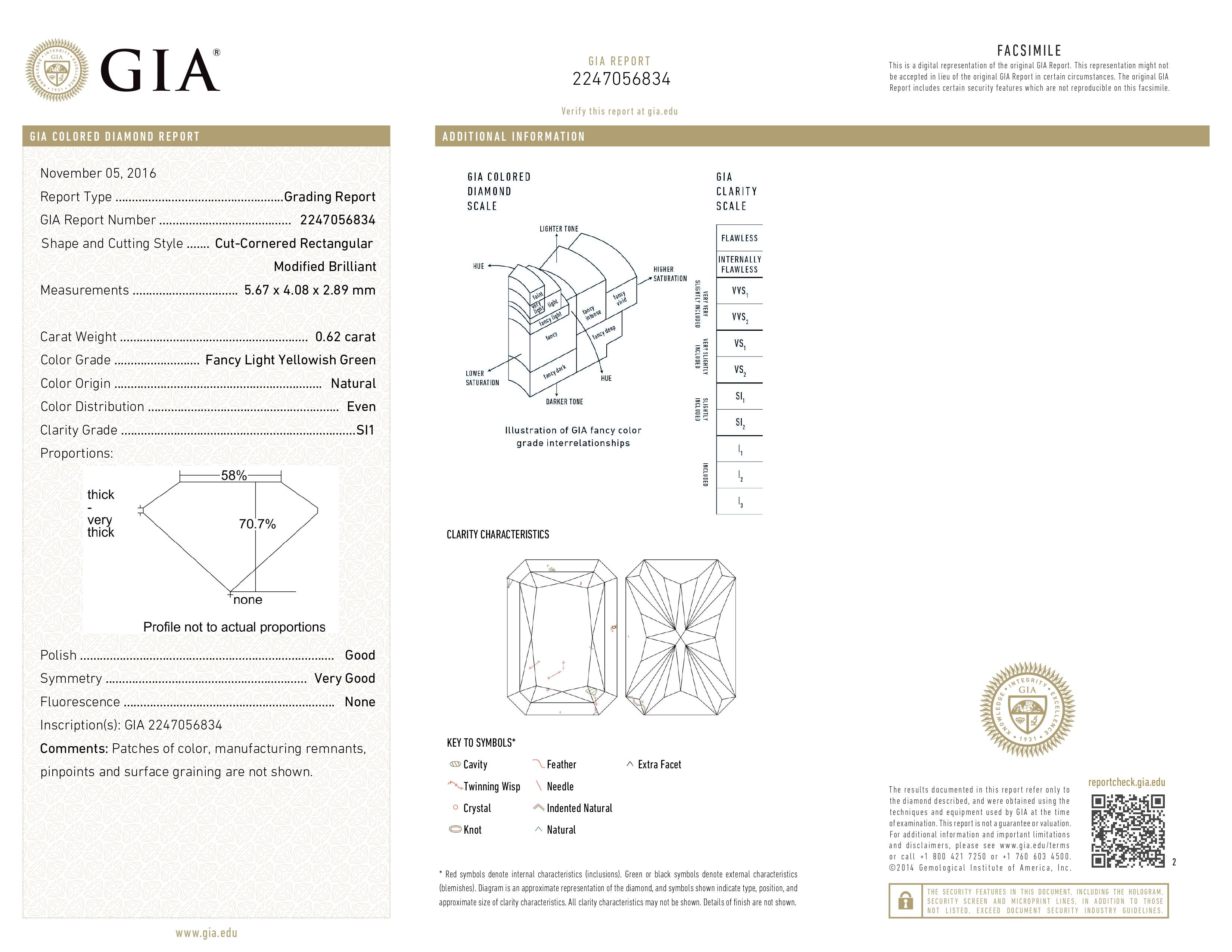 GIA Certified 0.62ct Natural Fancy Light Yellowish Green Anillo de Diamantes 18KT en venta 3