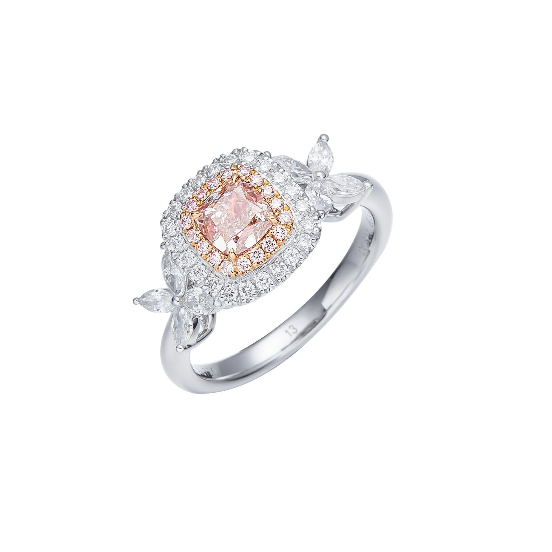 Discover Elegance Redefined: Introducing the Exquisite GIA Certified 0.62ct Natural Light Pinkish Brown Cushion Cut Diamond Solitaire Ring, a true testament to the allure of rare and captivating beauty. Crafted with meticulous care and set in