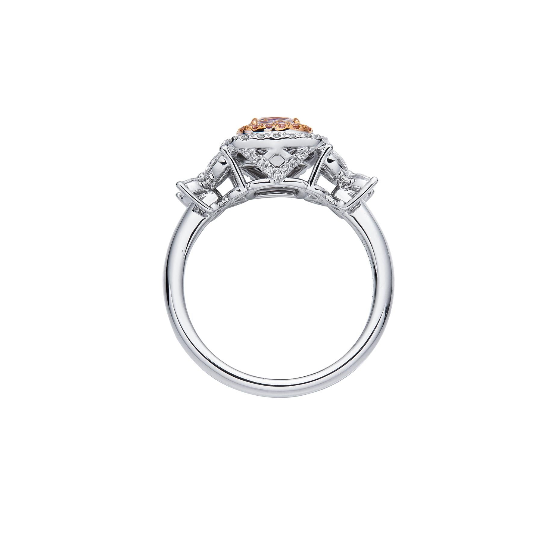 Contemporary GIA Certified, 0.62ct Natural Light Pinkish Brown Cushion Cut Diamond Solitaire. For Sale