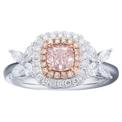 GIA Certified, 0.62ct Natural Light Pinkish Brown Cushion Cut Diamond Solitaire.