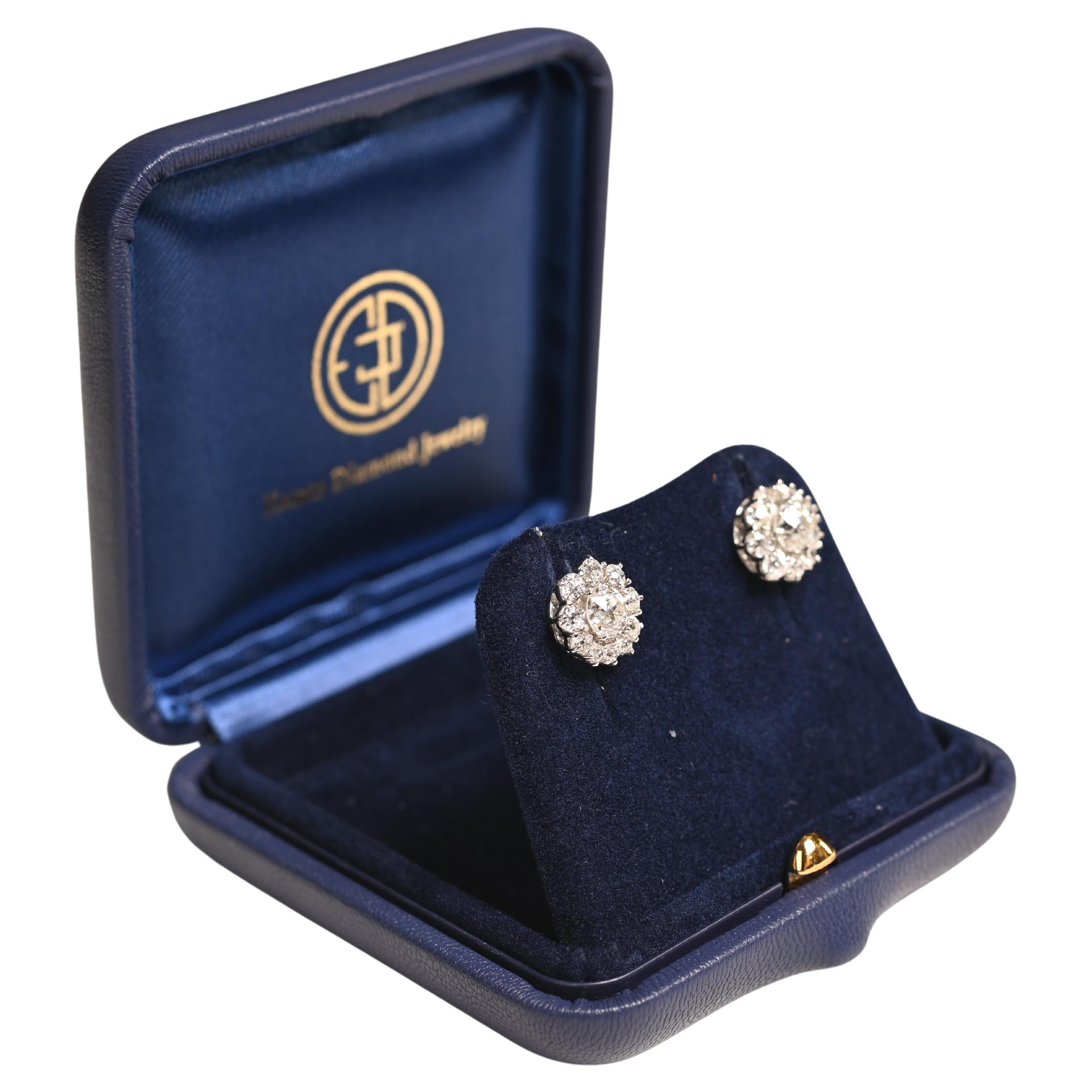 Old Euro-Cut Diamond Earrings (GIA Approx 0.60-Carats and 0.65-Carats), Platinum