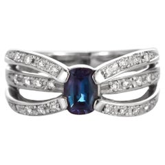GIA Certified 0.63 Carat Brazilian Alexandrite and Diamond Ring set in Platinum