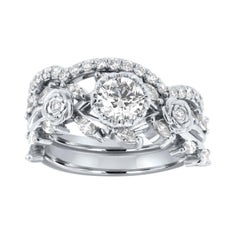 GIA Certified 0.63 Carat Round Shape One of a Kind Diamond Platinum Ring Set